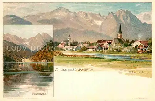 AK / Ansichtskarte Garmisch Partenkirchen Rissersee Kuenstlerkarte H. Deuchert  Kat. Garmisch Partenkirchen