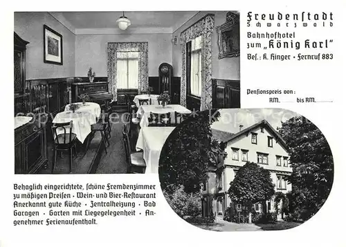 AK / Ansichtskarte Freudenstadt Bahnhofhotel Koenig Karl  Kat. Freudenstadt