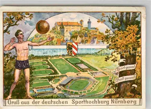 AK / Ansichtskarte Nuernberg Deutsche Sporthochburg Stadion Kuenstlerkarte  Kat. Nuernberg