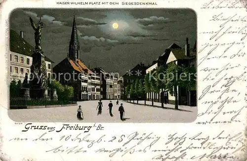 AK / Ansichtskarte Freiburg Breisgau Kaiser Wilhelm Platz Siegesdenkmal Mondschein Kat. Freiburg im Breisgau