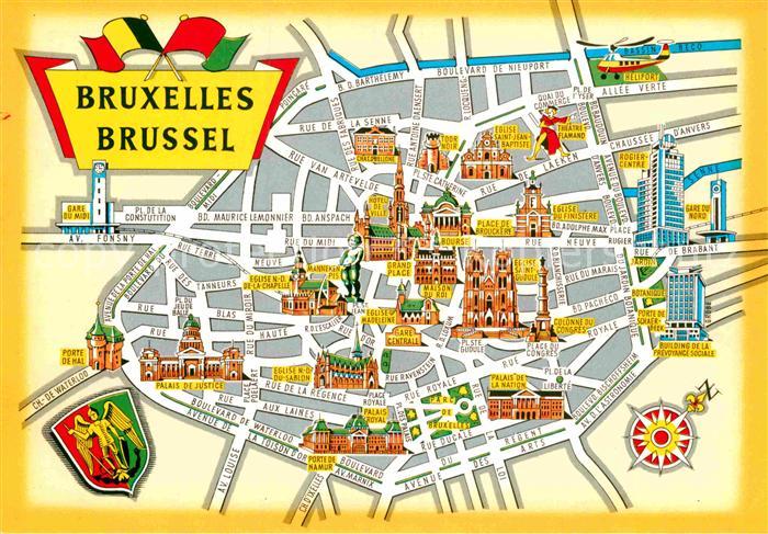 Bruxelles Bruessel Innenstadt Stadtplan mit Sehenswuerdigkeiten Kat. Nr