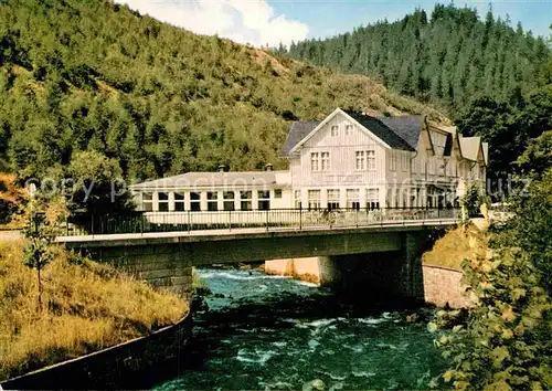 AK / Ansichtskarte Schulenberg Oberharz Hotel Grossrestaurant Romkerhalle Fluss Bruecke Kat. Schulenberg im Oberharz