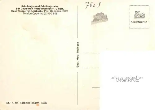 AK / Ansichtskarte Oppenau Schulungs und Erholungsheim der Deutschen Postgewerkschaft Haus Wasserfall Lierbach im Winter Kat. Oppenau Schwarzwald