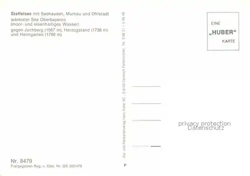 AK / Ansichtskarte Staffelsee mit Seehausen Murnau und Ohlstadt Fliegeraufnahme Huber Karte Nr 8479 Kat. Murnau a.Staffelsee