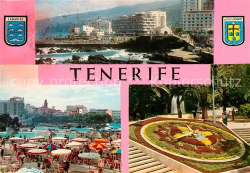 AK / Ansichtskarte Tenerife Teilansicht Strand Blumenuhr Kat. Islas Canarias Spanien