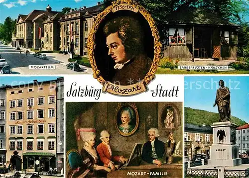 AK / Ansichtskarte Mozart Wolfgang Amadeus Salzburg Zauberfloeten Haeuschen Mozarteum Mozart Familie  Kat. Komponist