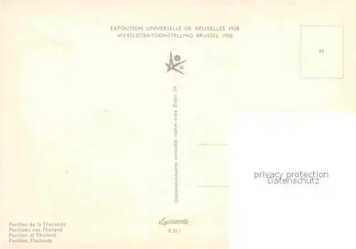 AK / Ansichtskarte Exposition Universelle Bruxelles 1958 Pavillon de la Thailande  Kat. Expositions