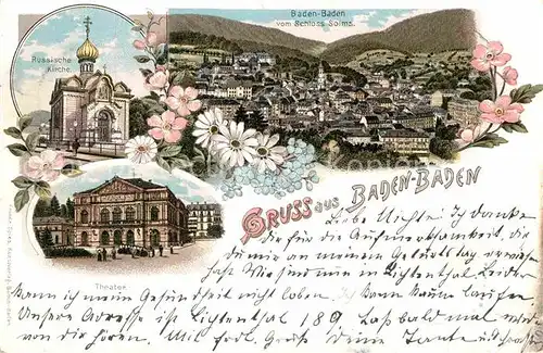 AK / Ansichtskarte Baden Baden Schloss Solms Russische Kirche Theater Kat. Baden Baden