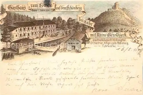 AK / Ansichtskarte Schoenberg Gengenbach Gasthaus zum Loewen Ruine Geroldseck Kat. Gengenbach