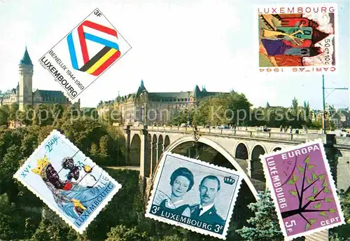 AK / Ansichtskarte Luxembourg Luxemburg Pont Adolphe et Caisse d Epargne Sonderbriefmarken Kat. Luxembourg