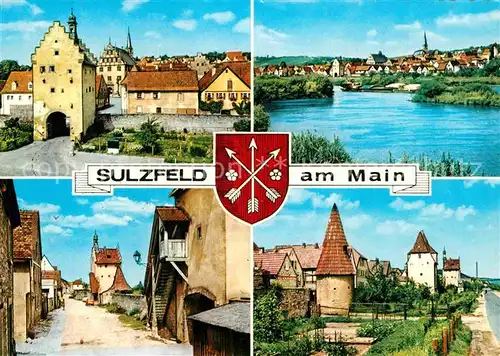 AK / Ansichtskarte Sulzfeld Main Teilansichten Stadttor Partie am Fluss Tuerme Wappen Kat. Sulzfeld a.Main