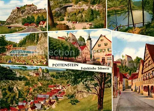 AK / Ansichtskarte Pottenstein Oberfranken Teilansichten mit Burg See Felsen Fraenkische Schweiz Kat. Pottenstein