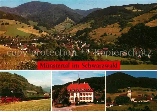 AK / Ansichtskarte Muenstertal Schwarzwald Panorama Museumseisenbahn Rathaus St Trudpert Kloster Kat. Muenstertal