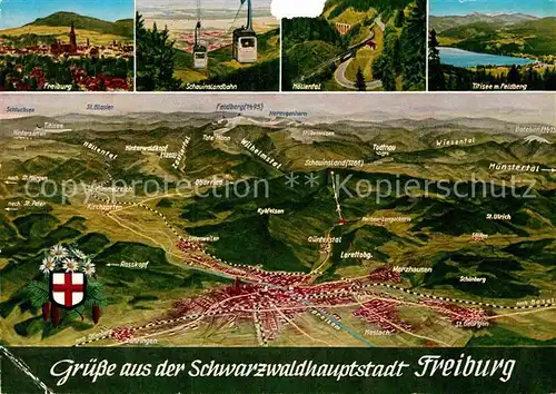 AK / Ansichtskarte Freiburg Breisgau aus Vogelperspektive Schauinslandbahn Hoellental Titisee Feldberg Schwarzwald Kat. Freiburg im Breisgau