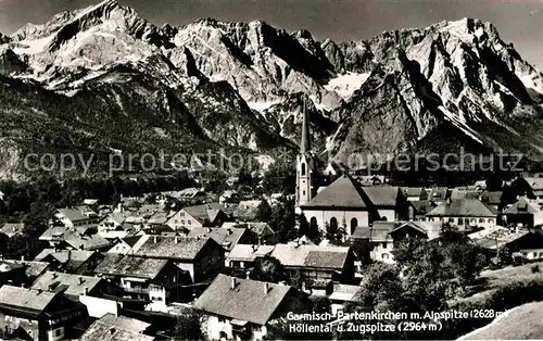 AK / Ansichtskarte Garmisch Partenkirchen Ortsansicht mit Kirche Alpspitze Hoellental Zugspitze Wettersteingebirge Kat. Garmisch Partenkirchen