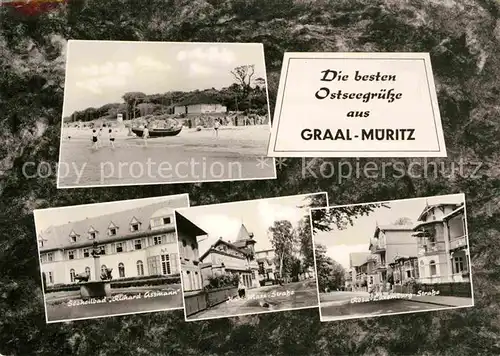 AK / Ansichtskarte Graal Mueritz Ostseebad Strand Seeheilbad Richard Assmann Karl Marx Strasse Rosa Luxemburg Strasse Kat. Seeheilbad Graal Mueritz