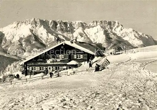 AK / Ansichtskarte Rossfeldhuette Berghaus mit Untersberg Winterpanorama Berchtesgadener Alpen Kat. Berchtesgaden