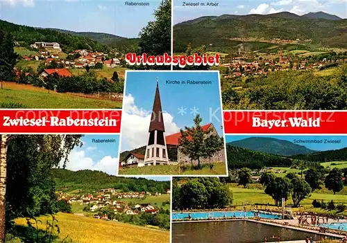 AK / Ansichtskarte Rabenstein Zwiesel Panorama Blick zum Arber Schwimmbad Kirche Kat. Zwiesel