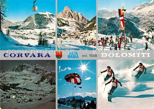 AK / Ansichtskarte Corvara Pustertal Suedtirol Wintersportplatz Dolomiten Tiefschneefahren Fallschirm Kat. Pustertal