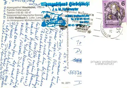 AK / Ansichtskarte Weissbach Lofer Alpengasthof Hirschbuehel Mooswacht Loferer Steinberge Kat. Weissbach bei Lofer
