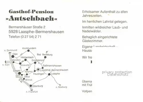 AK / Ansichtskarte Bermershausen Gasthof Pension Autschbach Kat. Bad Laasphe