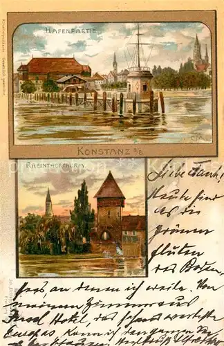 AK / Ansichtskarte Konstanz Bodensee Hafen Rheintortorum Kuenstlerkarte CM. Kat. Konstanz