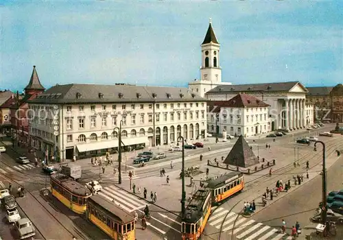 AK / Ansichtskarte Strassenbahn Karlsruhe Marktplatz Kat. Strassenbahn