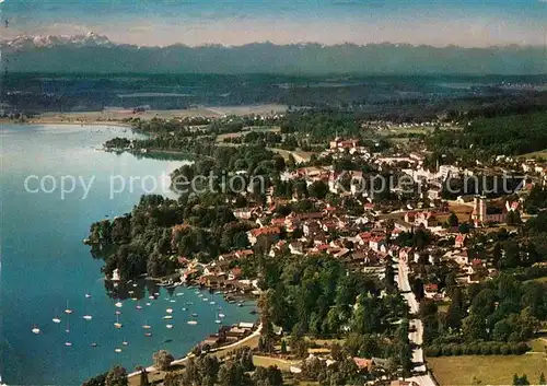 AK / Ansichtskarte Tutzing Starnberger See Fliegeraufnahme mit Zugspitze