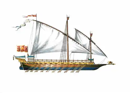 AK / Ansichtskarte Schiffe Ships Navires Mittelmeergaleere 16. Jahrhundert Zeichnung Swoboda 