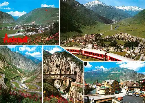 AK / Ansichtskarte Andermatt Panorama Gotthard Luftseilbahn Gemsstock Fuka Schoellenden Teufelsbruecke Gotthardstrasse Kat. Andermatt