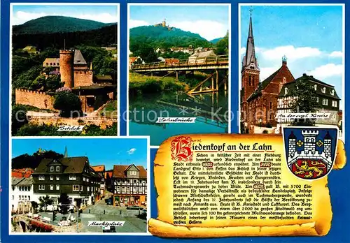 AK / Ansichtskarte Biedenkopf Schloss Lahnbruecke Kirche Marktplatz Geschichte Wappen Kat. Biedenkopf