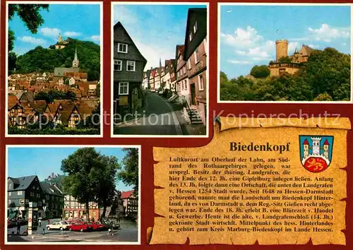 AK / Ansichtskarte Biedenkopf Ortsansicht mit Kirche und Schloss Marktplatz Geschichte Wappen Kat. Biedenkopf