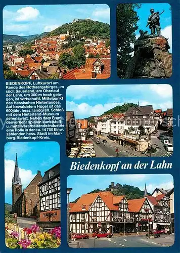 AK / Ansichtskarte Biedenkopf Teilansicht mit Schloss Denkmal Ehrenmal Marktplatz Kirche Fachwerkhaeuser Kat. Biedenkopf