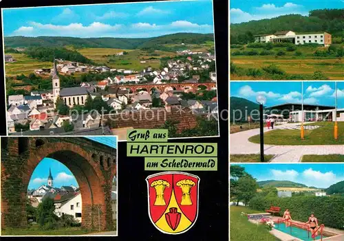 AK / Ansichtskarte Hartenrod Gladenbach Panorama Hotel Park Wassertreten Steinbruecke Wappen Kat. Bad Endbach