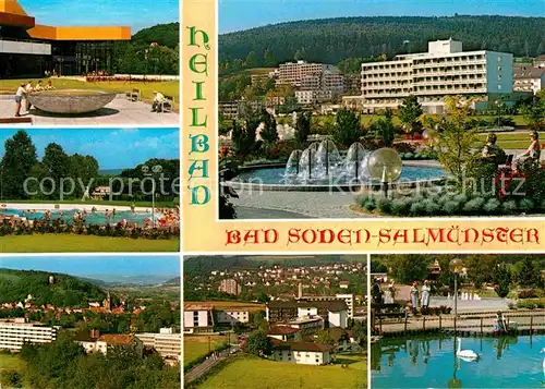 AK / Ansichtskarte Bad Soden Salmuenster Teilansichten Heilbad Kurort im Kinzigtal Brunnen Freibad Schwanenteich Park Kat. Bad Soden Salmuenster