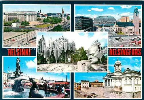 AK / Ansichtskarte Helsinki Stadtansichten Brunnen Domkirche Sibelius Denkmal Kat. Helsinki