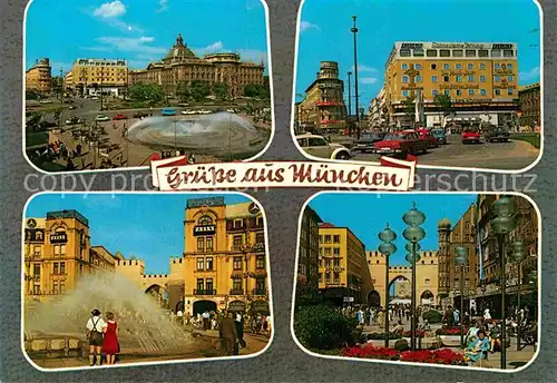 AK / Ansichtskarte Muenchen Teilansichten Innenstadt Fussgaengerzone Springbrunnen Kat. Muenchen