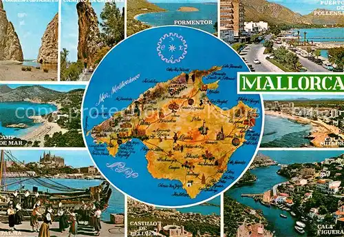 AK / Ansichtskarte Mallorca Kuestenstaedte der Insel Hafen Bucht Landkarte Kat. Spanien