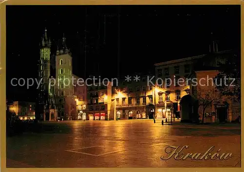 AK / Ansichtskarte Krakow Malopolskie Marktplatz Kirche Nachtaufnahme Kat. Krakow