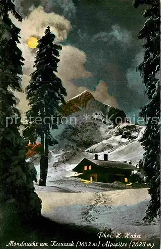AK / Ansichtskarte Alpspitze Mondnacht am Kreuzeck Huber Karte Nr 4054 Kat. Garmisch Partenkirchen