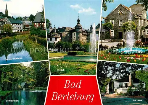 AK / Ansichtskarte Bad Berleburg Partie an der Odeborn Schlossteich Schloss Jugendherberge Springbrunnen Kurhaus Kat. Bad Berleburg