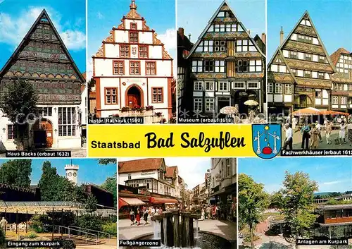 AK / Ansichtskarte Bad Salzuflen Haus Backs Rathaus Museum Fachwerkhaeuser Historische Gebaeude Kurpark Fussgaengerzone Kat. Bad Salzuflen