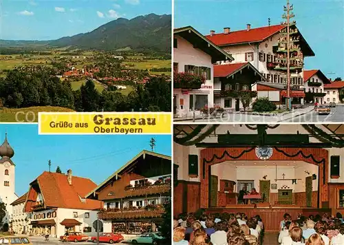 AK / Ansichtskarte Grassau Chiemgau Teilansichten Luftkurort Bayerische Alpen Maibaum Theaterauffuehrung Kat. Grassau