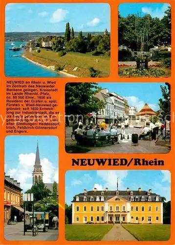 AK / Ansichtskarte Neuwied Rhein Ufepartie am Rhein Denkmal Fussgaengerzone Schloss Kirche Kat. Neuwied