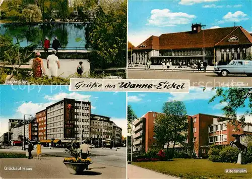 AK / Ansichtskarte Wanne Eickel Stadtgarten Bahnhof Altersheim Glueckauf Haus Kat. Herne