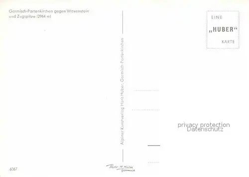 AK / Ansichtskarte Garmisch Partenkirchen Winterpanorama gegen Waxenstein und Zugspitze Wettersteingebirge Huber Karte Nr 6067 Kat. Garmisch Partenkirchen