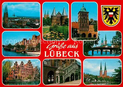 AK / Ansichtskarte Luebeck Teilansichten Hansestadt Holstentor Kirche Giebelhaeuser Kat. Luebeck