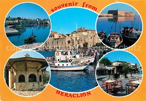 AK / Ansichtskarte Heraclion Iraklio Hafen Fischkutter Festung Brunnen Kat. Heraklion Insel Kreta