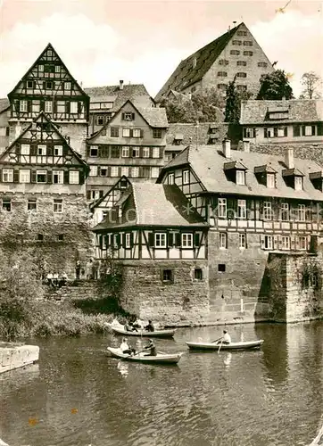 AK / Ansichtskarte Schwaebisch Hall Haeuserpartie am Kocher Bootfahren Kat. Schwaebisch Hall