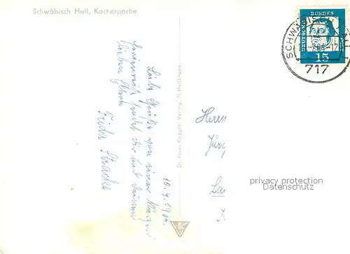 AK / Ansichtskarte Schwaebisch Hall Haeuserpartie am Kocher Bootfahren Kat. Schwaebisch Hall